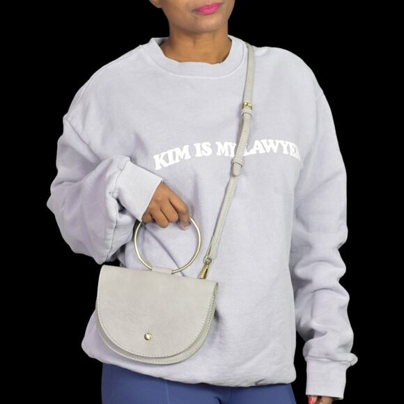 Anthropologie Veronica Ring Bag Grey Crossbody Bracelet Handle Half Moon Small - Picture 9 of 15